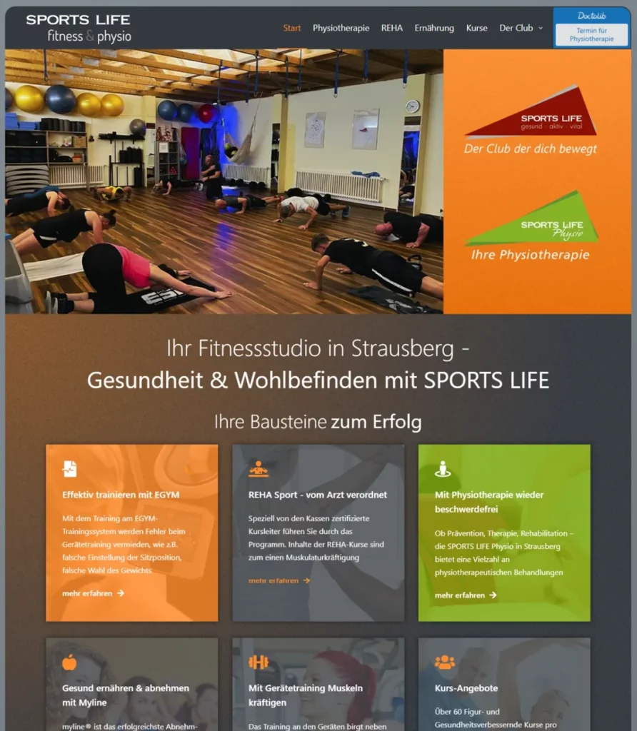 Webseite von StrausMedien für unseren Kunden SPORTS LIFE Fitness in Strausberg
