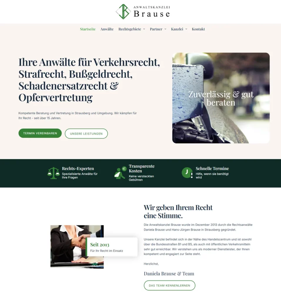 Webseite von StrausMedien für unseren Kunden Anwaltskanzlei Brause