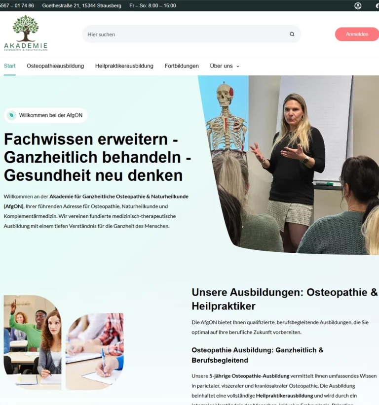 AfgON Akademie – Osteopathie & Naturheilkunde 7 Webseite von StrausMedien für unseren Kunden AfgON Akademie