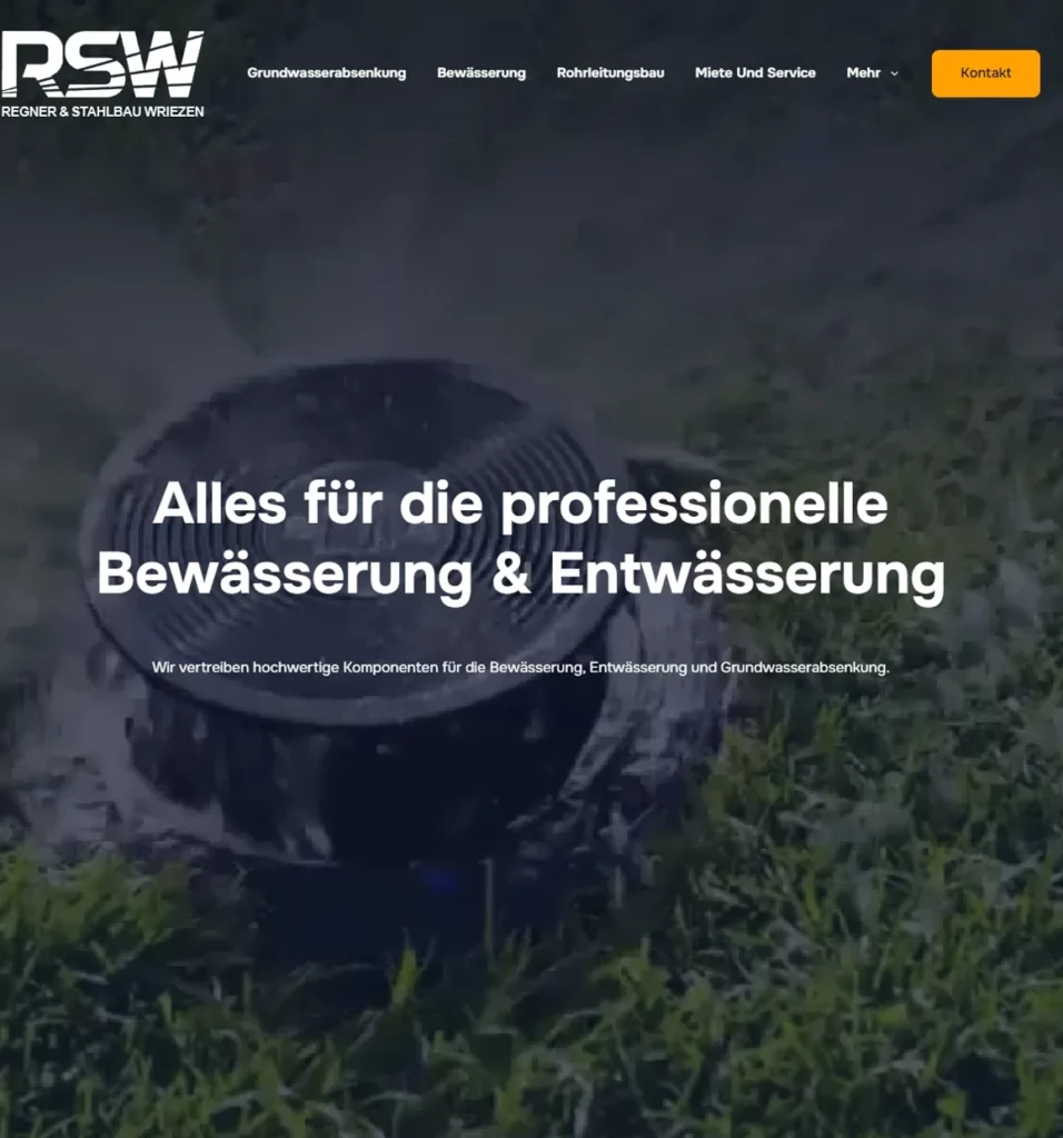 Webseite von StrausMedien für unseren Kunden RSW Regner- & Stahlbau Wriezen