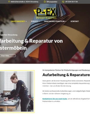Grafikdesign - Flyer Broschüren Magazine Druckprodukte 5 Webseite von StrausMedien für unseren Kunden P-EX - Polsterexperten Strausberg